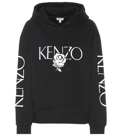 Shop Kenzo Printed Cotton Jersey Hoodie In Black