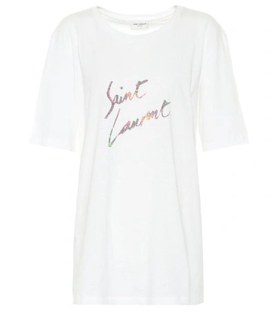 Shop Saint Laurent Printed Cotton T-shirt In White