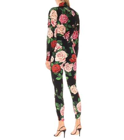 Shop Dolce & Gabbana Floral-printed Stretch Silk Pants In Black