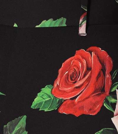 Shop Dolce & Gabbana Floral-printed Stretch Silk Pants In Black
