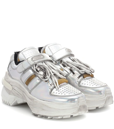 Shop Maison Margiela Retro Fit Leather Trainers In Silver