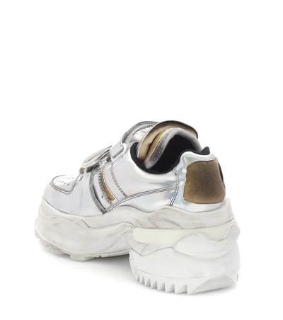 Shop Maison Margiela Retro Fit Leather Trainers In Silver