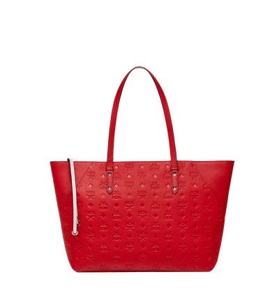 Shop Mcm Klara Shopper In Monogram Leather In Viva Red