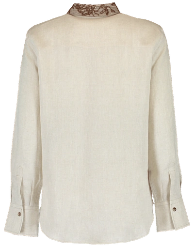Shop Brunello Cucinelli Embroidered Linen Western Blouse In Oyster