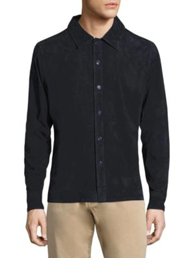 Shop Corneliani Suede Button-up Shirt In Navy