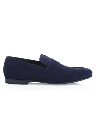 Shop Dunhill Chiltern Leather Loafers In Navy
