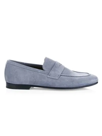 Shop Dunhill Men's Chiltern Soft Suede Loafers In Indigo