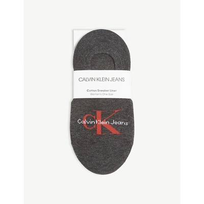 Shop Calvin Klein Logo Cotton-blend Liner Socks In 387 Graphite Htr