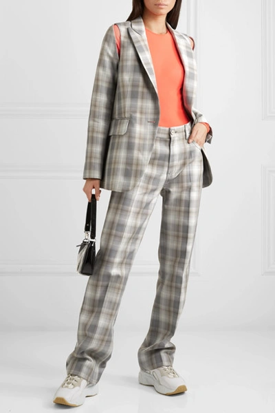 Shop Mm6 Maison Margiela Checked Cotton-blend Straight-leg Pants In Gray