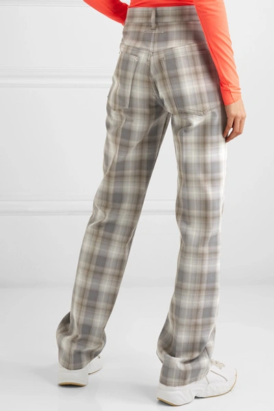 Shop Mm6 Maison Margiela Checked Cotton-blend Straight-leg Pants In Gray