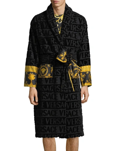 Shop Versace Men's Barocco Sleeve Robe In Black