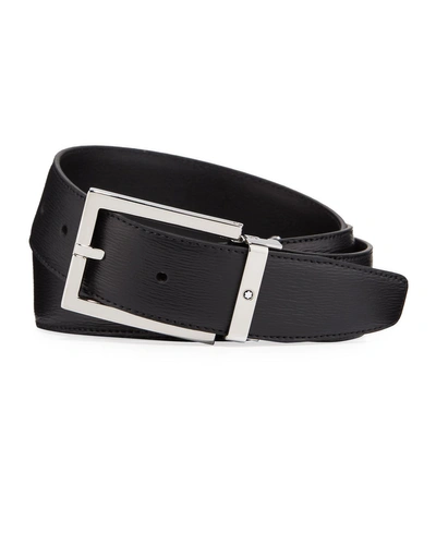 Shop Montblanc Men's Rectangle-buckle Leather Belt In Black