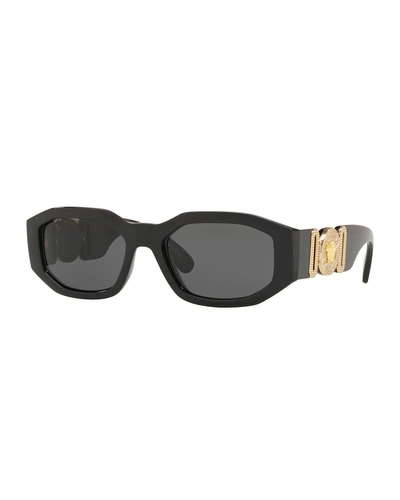 Shop Versace Men's Geometric Propionate Sunglasses In Black/gray
