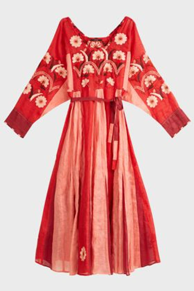 Shop Vita Kin Magnolia-embroidered Linen Kaftan In Red