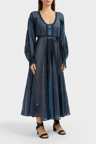 Shop Vita Kin Sapphire Embroidered Linen Kaftan In Navy