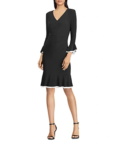Shop Ralph Lauren Lauren  Petites Bell-sleeve Jersey Dress In Black/white