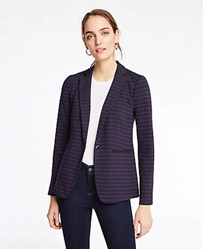 Shop Ann Taylor The Petite Striped Knit Blazer In Forever Navy