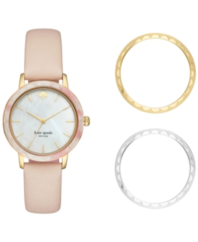 Shop Kate Spade New York Women's Scallop Beige Leather Strap Watch Box Set 34mm In Pale Vellum