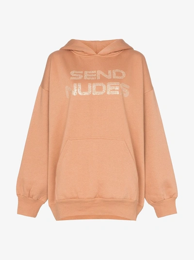 Shop Ashish Send Nudes Studded Slogan Hoodie In 109 - Neutrals