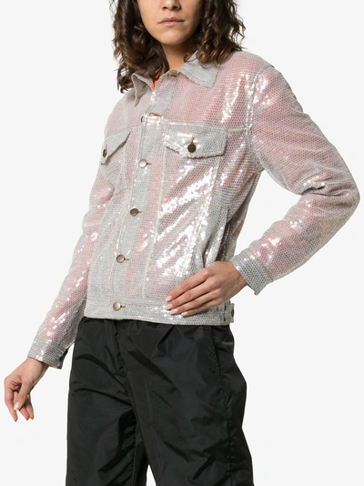 Shop Ashish Sequin Embellished Collared Denim Style Jacket In Metallic