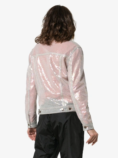 Shop Ashish Sequin Embellished Collared Denim Style Jacket In Metallic