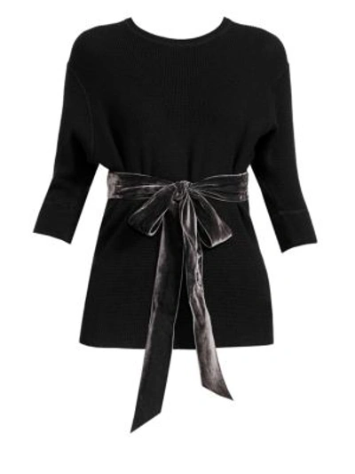 Shop Marc Jacobs Runway Waffle-knit Cashmere-blend Crewneck Bow Sweater In Black