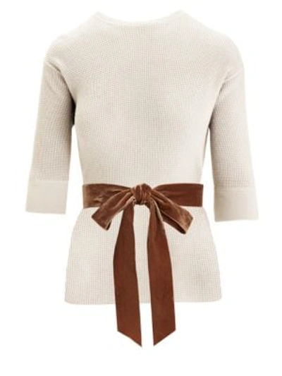 Shop Marc Jacobs Runway Waffle-knit Cashmere-blend Crewneck Bow Sweater In Ivory