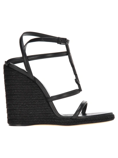 Shop Saint Laurent Cassandra Wedge Sandals In Black