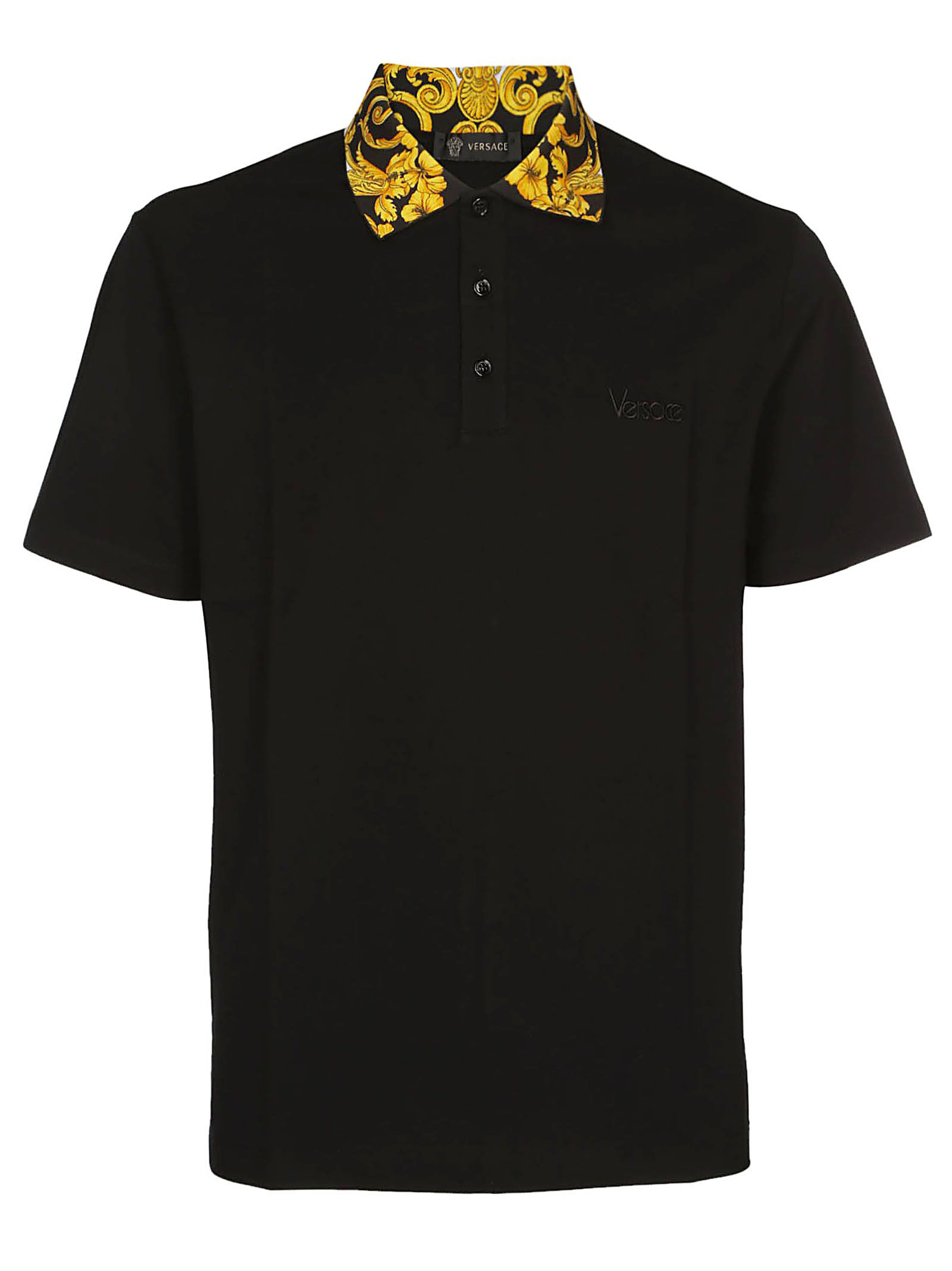 Versace Baroque Collar Polo Shirt In Black | ModeSens