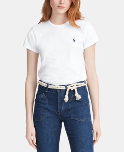 Shop Polo Ralph Lauren Embroidered Cotton T-shirt In White