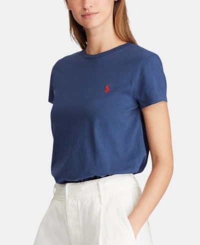 Shop Polo Ralph Lauren Embroidered Cotton T-shirt In Rustic Navy