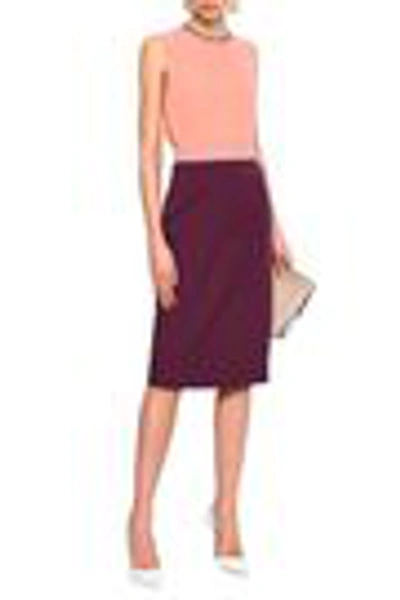 Shop Roksanda Two-tone Crepe Pencil Skirt In Plum