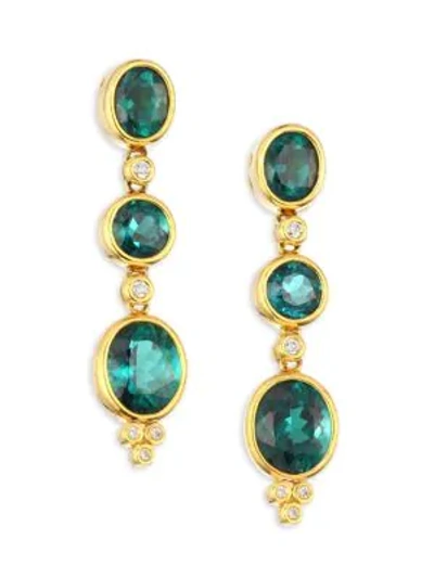 Shop Temple St Clair High 18k Yellow Gold, Blue/green Tourmaline & Diamond Triple Drop Earrings