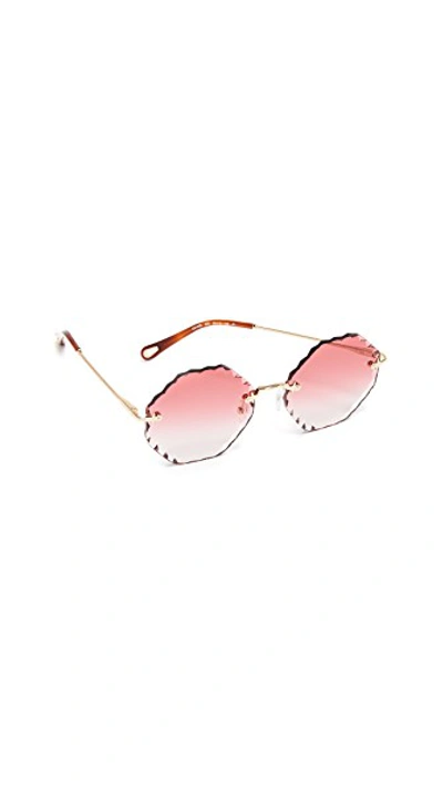 Shop Chloé Rosie Scalloped Sunglasses In Gold/gradient Coral