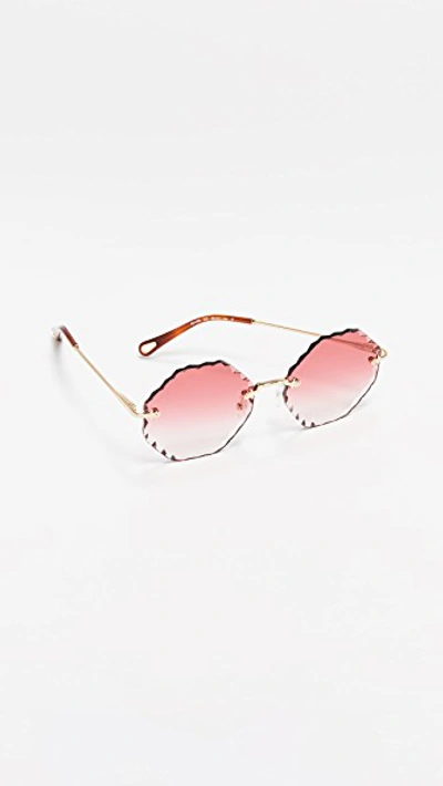 Shop Chloé Rosie Scalloped Sunglasses In Gold/gradient Coral