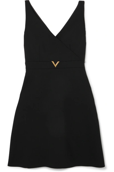 Shop Valentino Embellished Stretch Wool-blend Mini Dress In Black