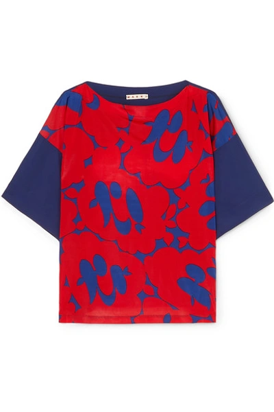 Shop Marni Floral-print Crepe De Chine Top In Red