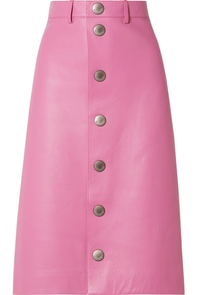 Shop Balenciaga Leather Midi Skirt In Baby Pink