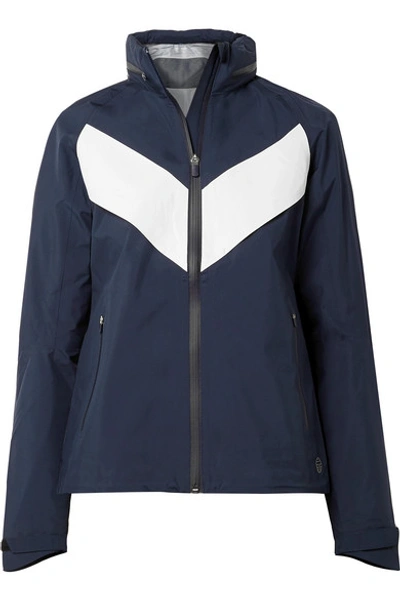 Shop Tory Sport All-weather Run Hooded Paneled Shell Jacket In Navy