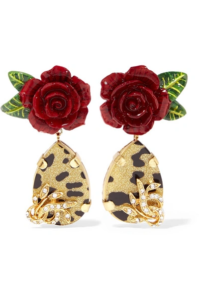Shop Dolce & Gabbana Gold-tone, Enamel And Crystal Clip Earrings