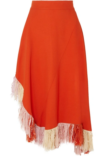Shop Esteban Cortazar Fringed Jersey Skirt In Orange