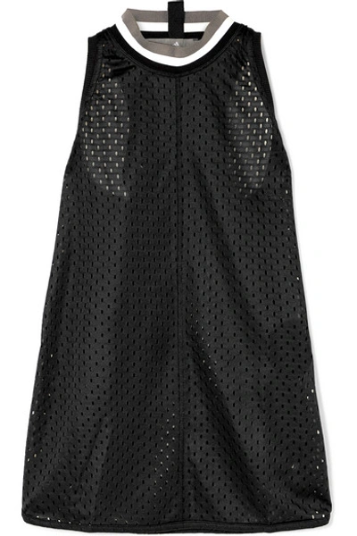 Shop Adidas By Stella Mccartney Train Ribbed Knit-trimmed Climalite Mesh Tank In Black