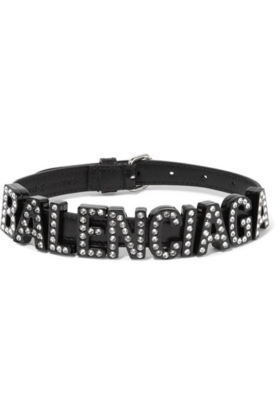 Shop Balenciaga Leather, Metal And Crystal Choker In Black