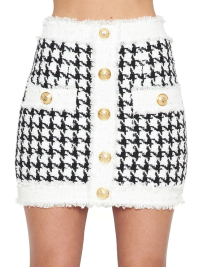 Shop Balmain Skirt In Black&white 