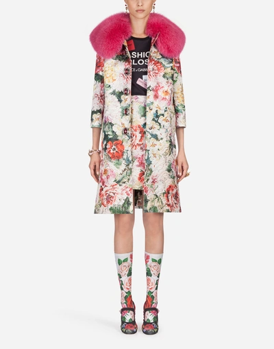 Shop Dolce & Gabbana Coat In Printed Brocade In Floral Print