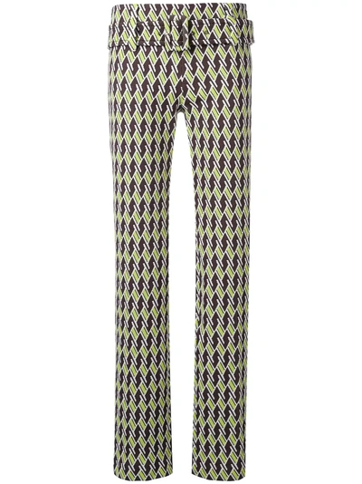 Shop Prada Printed Straight-leg Trousers - Green