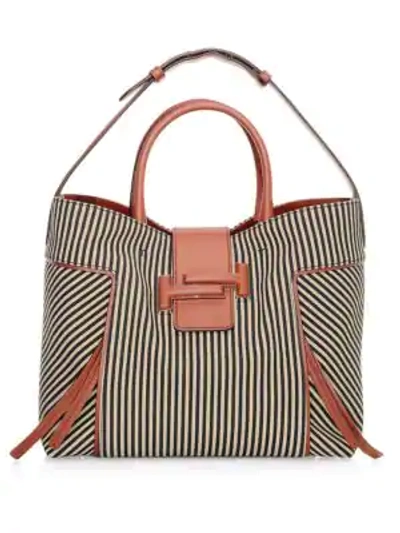 Shop Tod's Medium Double T Stripe Shopping Bag In Multi