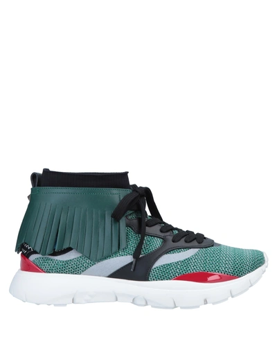 Shop Valentino Garavani Man Sneakers Dark Green Size 9 Textile Fibers, Leather