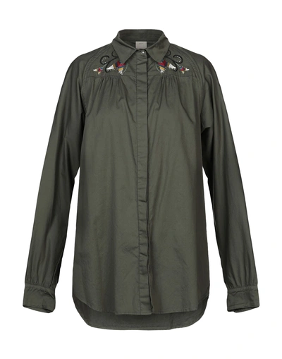 Shop Pinko Woman Shirt Military Green Size 6 Cotton
