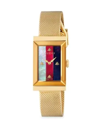 Shop Gucci Women's G-frame Stainless Steel Case 21x34mm Mop Dial Mesh Metal Strap Watch In Gold